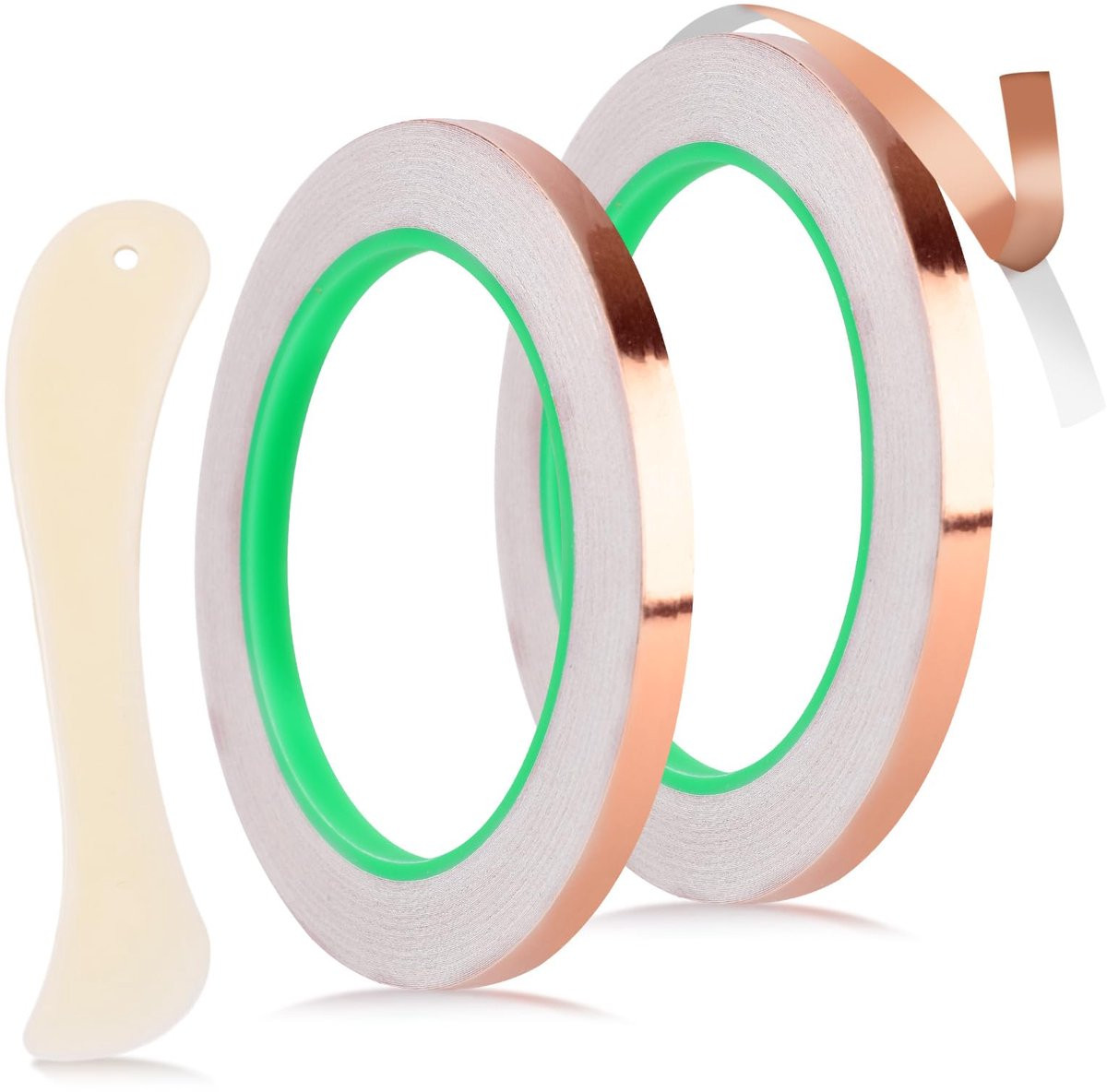 Koperfolietape voor glas-in-lood, 6,3 mm x 20 m, dubbelzijdige zelfklevende geleidende tape met plastic schraper voor EMI-afscherming en elektrische reparatie