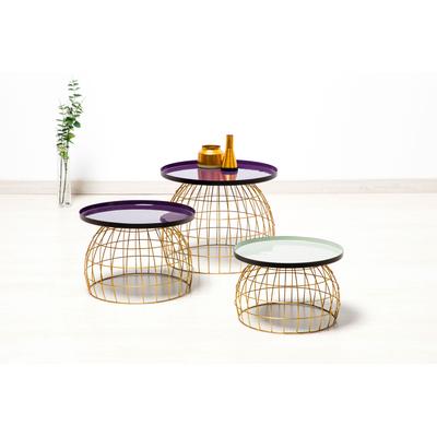 Beistelltisch KAYOOM "Laudatio Beistelltisch-Set, Beistelltische im 3er-Set,Gitteroptik", lila (lila, pflaume, hellgrau), B:40cm H:26cm T:50cm, Eisen, Tische, Beistelltisch, 3er-Set, vielfältig einsetzbar, aktuelle Farben