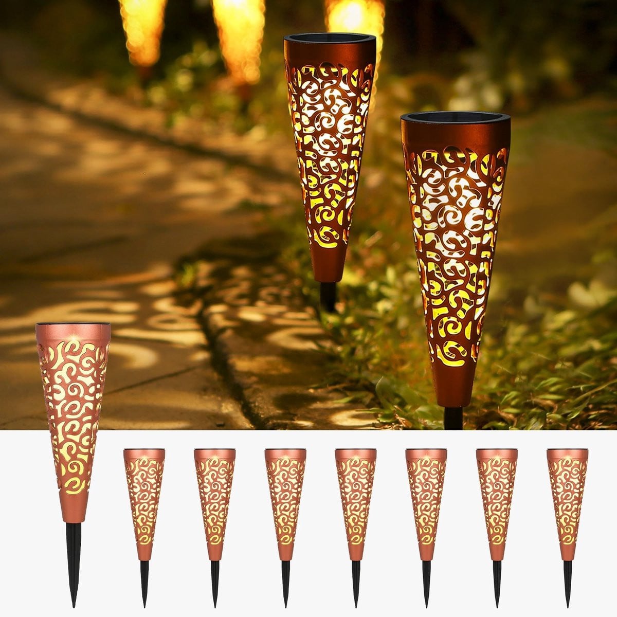Omgoods Set van 8 Solar Lantaarns voor Tuin en Terras, IP65 Waterdicht