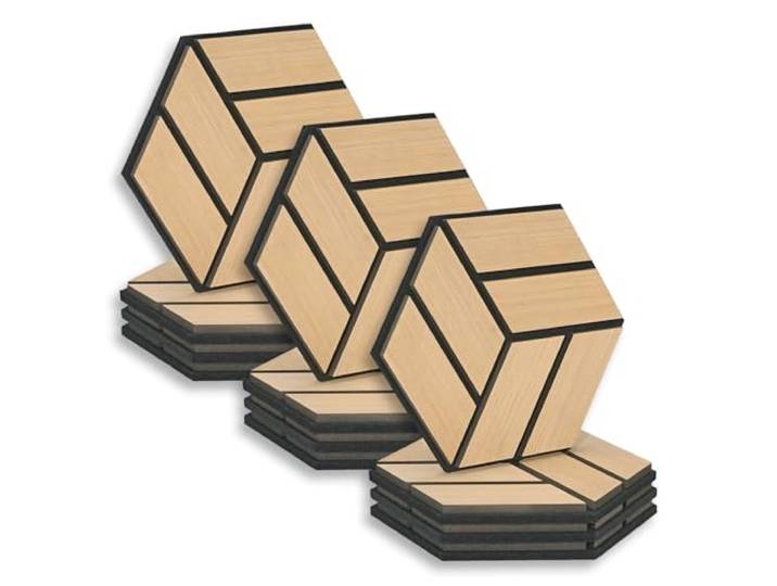 Homestyle4u 12x Hexagon Akustikplatten 30x26x2 cm Eiche Wandpaneele Holz