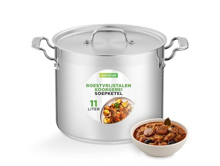 NutriChef Kookpot–Kookpan- 12-Liter Roestvrijstalen Soeppot -Grote Stoofpot met Deksel-Sudderpot- Vaatwasmachinebestendig- Compatibel met Inductie-, Keramische- en Halogeen Kookplaten