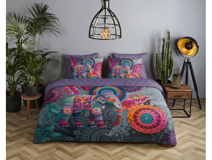 Linge de lit Abhay en satin Mauve/Multicolore/Gris