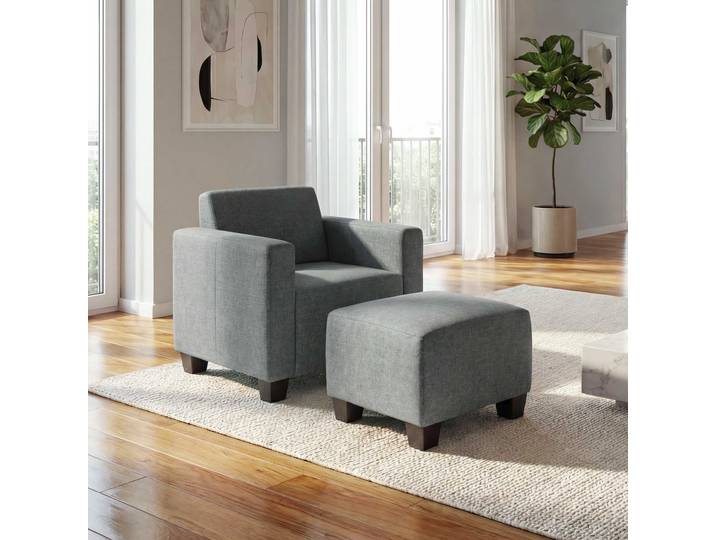 Modular Sessel Loungesessel mit Ottomane Lyon, Stoff/Textil Grau