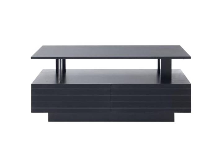 LED Couchtisch Schwarz mit Bluetooth Steuerung und Ablage Spanplatte mit Acrylkern, 100x50x42 cm, App/RF-Steuerung, >60k Farben, 30 kg Tragkraft, 2 Schubladen, offenes Regal