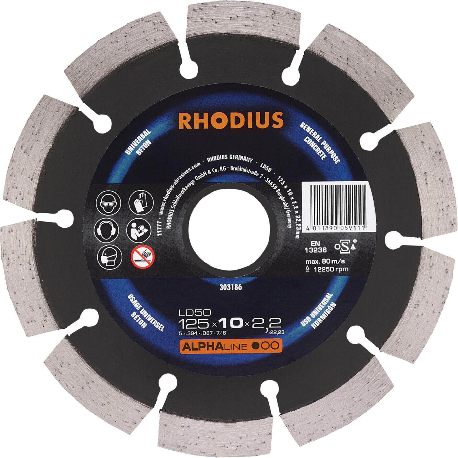 RHODIUS ALPHAline LD50 Diamanttrennscheibe 125 x 10,0 x 2,2 x 22,23 mm (303186)