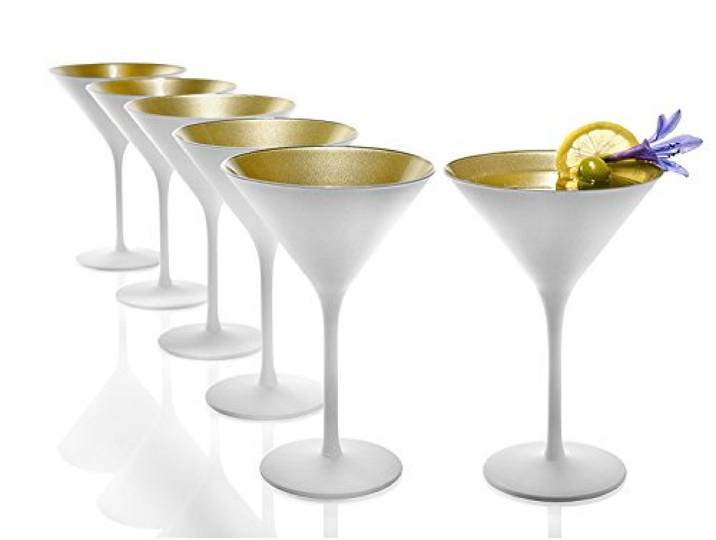 Stölzle Lausitz Cocktailschale, Außen Weiß, Innen Gold, Elements Kollektion, 6er-Set, max. 240ml, 172x116mm, bruchsicheres Kristallglas, 1400025EL086