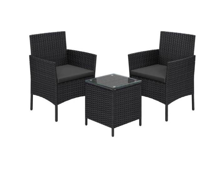 Ensemble Table Chaise de Jardin - SONGMICS - Noir et Gris - Surface Tressée en PE