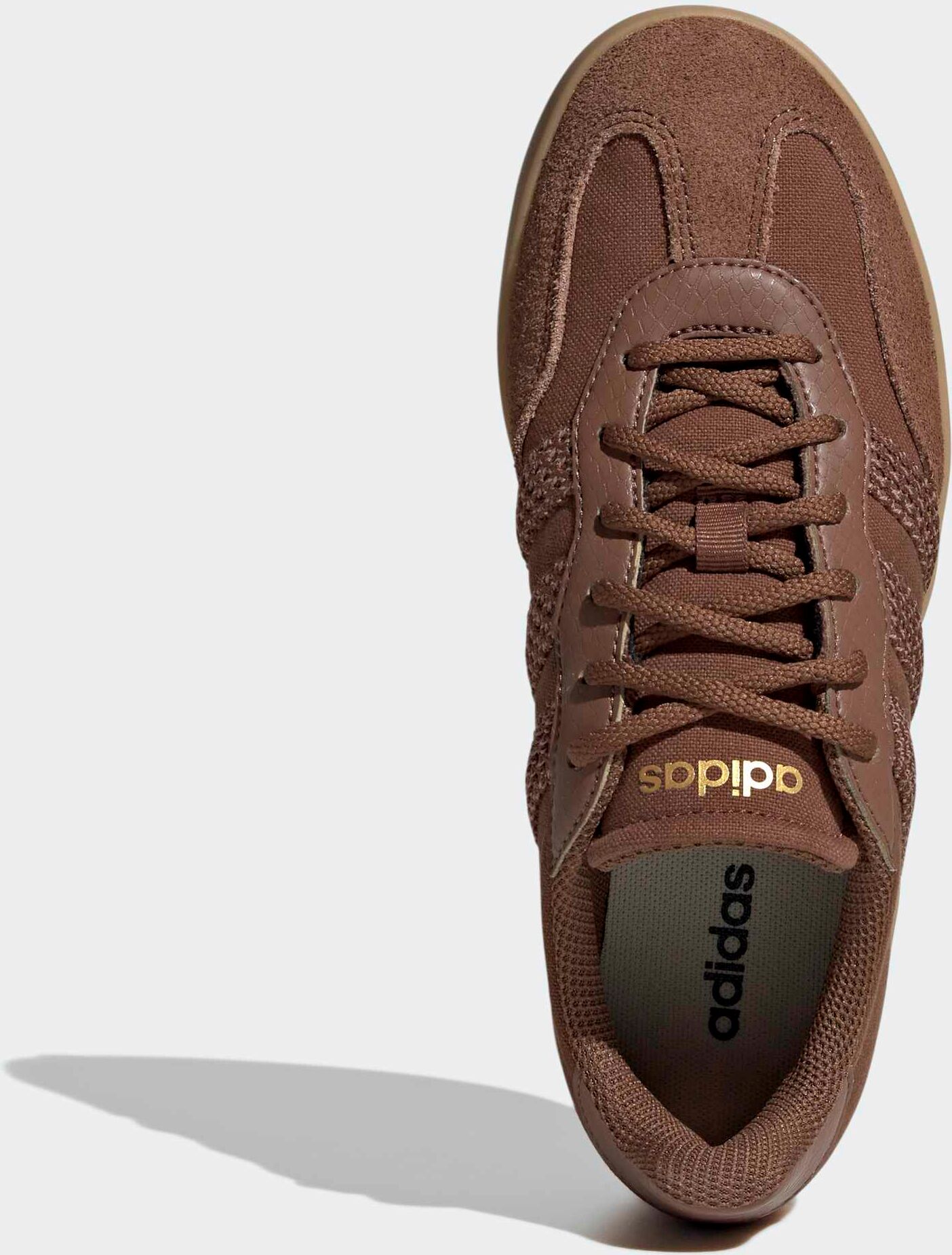 Sneaker ADIDAS SPORTSWEAR "BARREDA", Damen, Gr. 43, braun (preloved braun, preloved braun, gold metallic), Leder, Textil, Schuhe Sneaker, Topseller