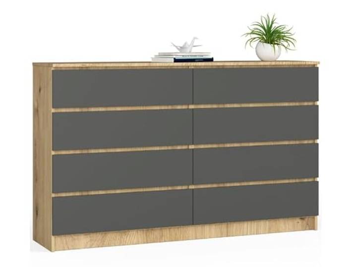 BDW - Kommode mit 8 Schubladen, Komodenschrank K160, Sideboard, Wohnzimmer Schlafzimmer Flur Möbel, Büroschrank, Robustes Material und modernes Design - 160x40x99 cm, Artisan-Eiche/Grau