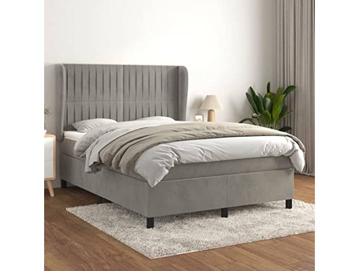 RJPLMFV Lattenrost, Matratze, Velours, Grau, 140 x 200 cm Verstellbarer Kopf, Taschenfedern, mittlere Unterstützung, weicher Matratzenschoner