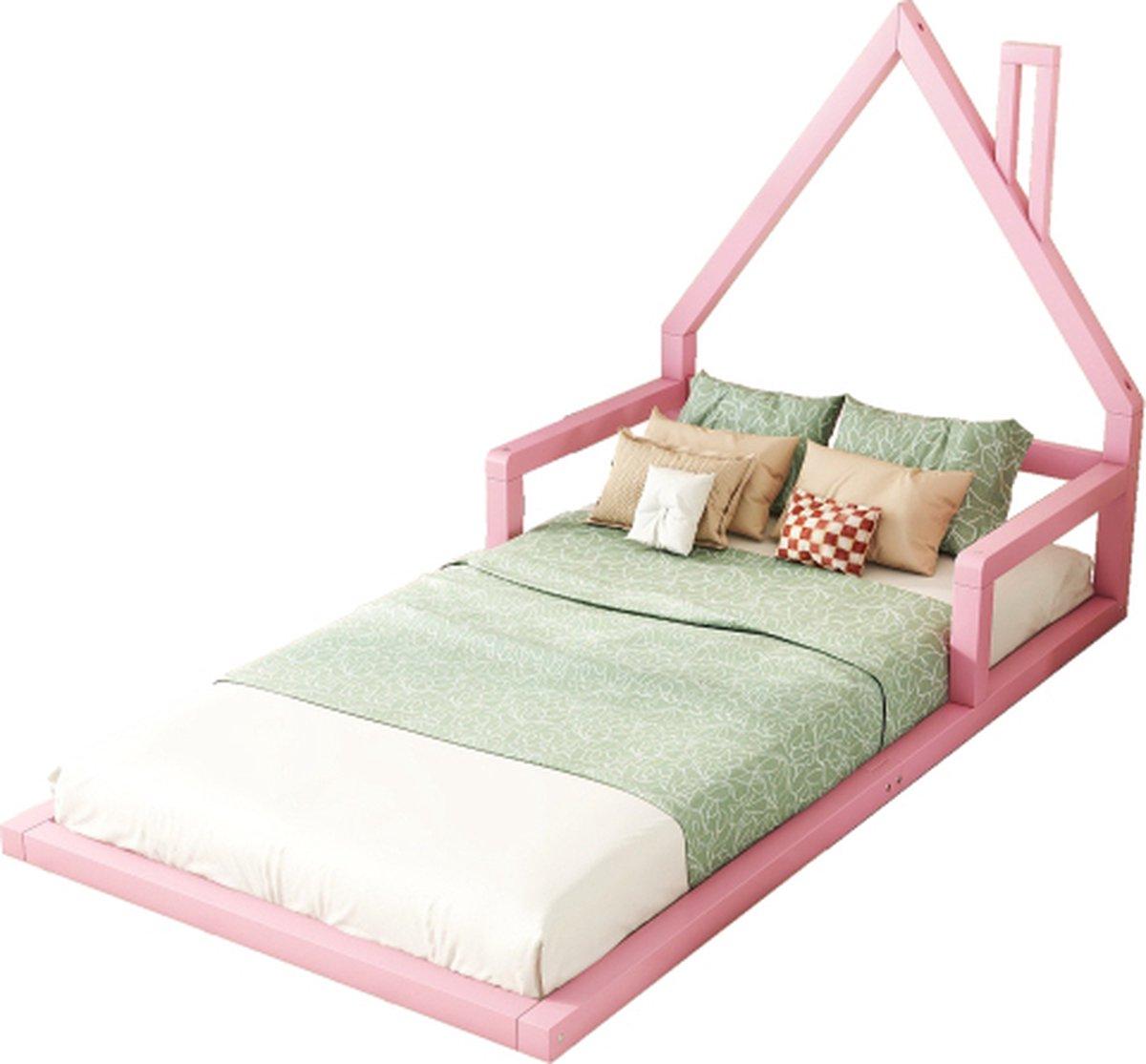 Kinderbett - Plattformbett - Hausform - Massivholz (Fichte) - Schlichtes Design - 90*200 cm - Rosa