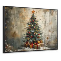 LEINWAND Bilder mit Rahmen - Weihnachtsbaum - Vintage - Weihnachten - Geschenk - 100x70