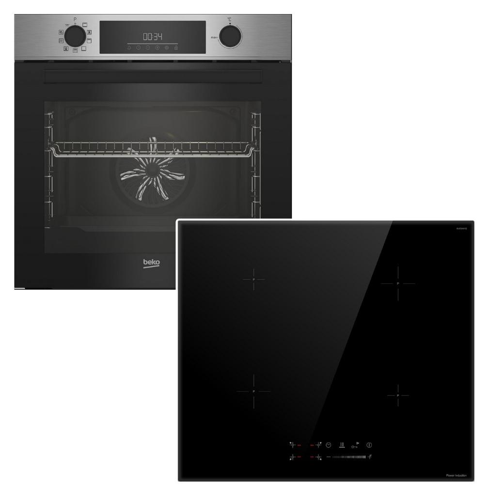Herdset BEKO Backofen Pyrolyse Elektroniksteuerung+ keenberk Induktionskochfeld Booster Slider Touch Control