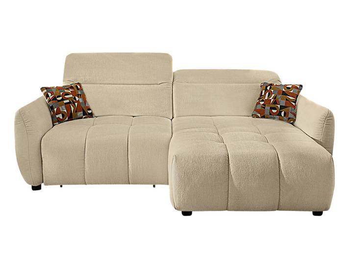 Ecksofa elektrisch USB-C Kopflehne verstellbar Schlafcouch Flachgewebe in Beige / 15405