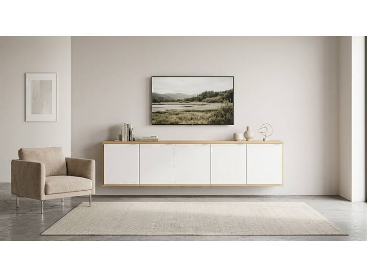 Breites Hängesideboard nach Maß Buche Klarlack