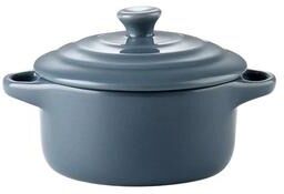Inspired Living Mini Ceramic Baking Bowl With Lid & Double Handles Microwave Safe Steamed Egg & Soup Bowl gray