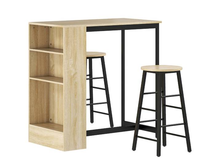 Homcom Bartisch mit Barhocker Set, 3-tlg. Bartisch-Set mit Küchentisch, Stauraum, Mehrfarbig, Metall, 49x91x91 cm, Esszimmer, Barmöbel, Barschränke & Theken