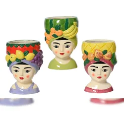 Decoris 1 Blumentopf Frau mit Fruchthut 9,5x13,5cm Keramik Übertopf Dekotopf Blumenübertopf Frauenkopf mit Früchten Pflanztopf Pflanzentopf Pflanzgefäß