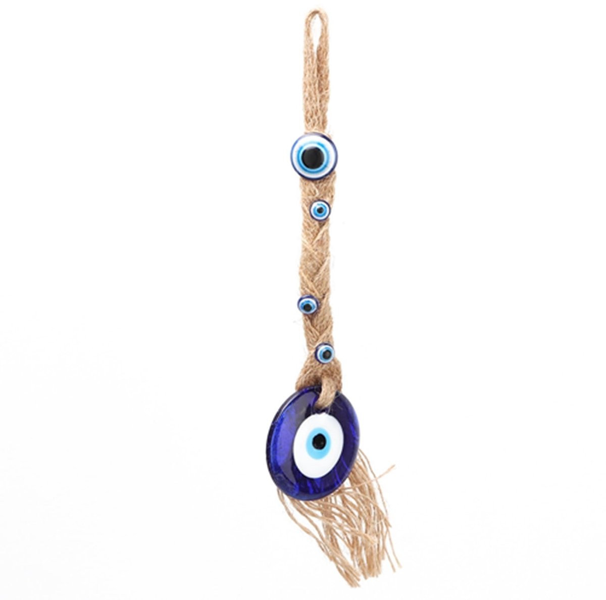 Dailygoods Turks Oog Blauw Amulet Geluksbrenger van Gekleurd Glas met Jute Touw