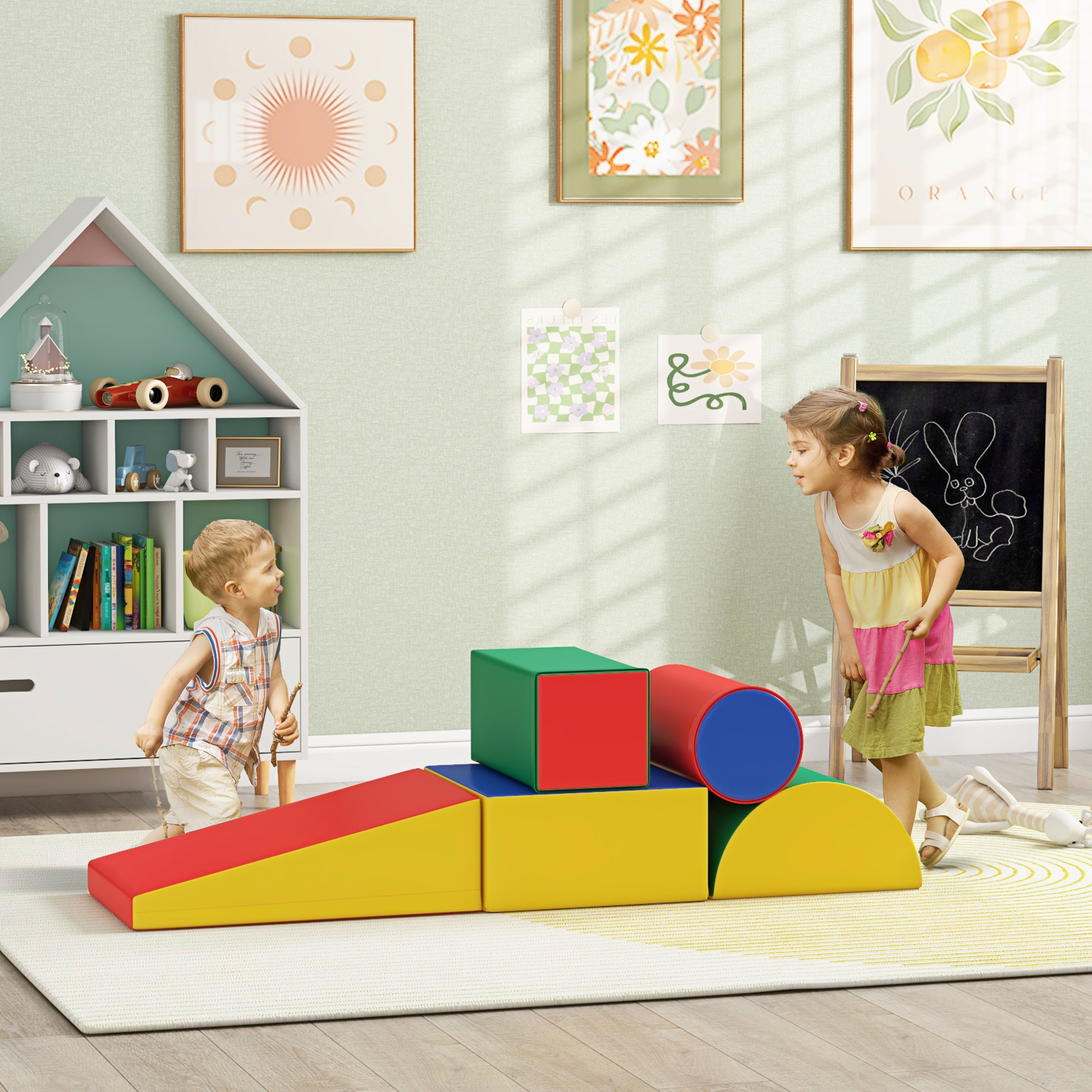 Homcom Set Costruzioni Morbide per Bimbi 1-3 Anni con 5 Blocchi Colorati, in Finta Pelle e Schiuma, Multicolore