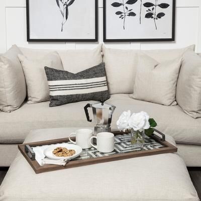 "Mercana Fantuz Gray Metal, Wood and Glass Serving Tray - 32""L x 16""W x 2.5""H"