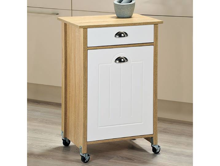 Chariot de cuisine Kesper avec poubelle 50 x 79 x 37cm Marron/Imitation chêne/Blanc