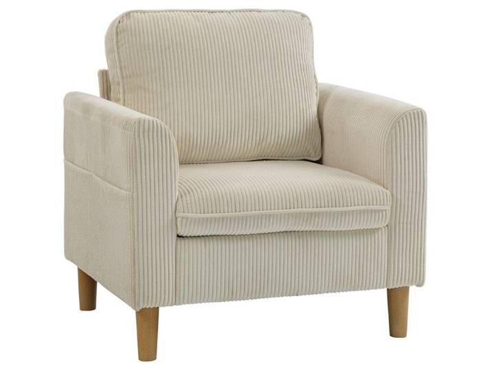 Fauteuil Jareth Style Scandinave Velours Côtelé Beige Confort Compact 120kg