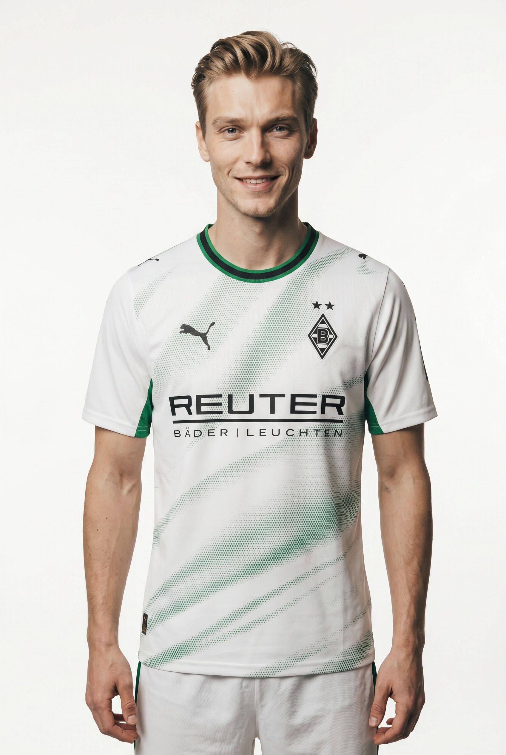 Fussballtrikot PUMA "BMG HOME JERSEY REPLICA", Herren, Gr. L, weiss (puma weiß, archive grün), Web, Obermaterial: 100% Polyester, bedruckt, regular fit normal, Rundhals, Trikots Fussballtrikot, für Erwachsene, mit Rundhalsausschnitt, atmungsaktiv puma wei