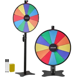 VEVOR Glückrad 24 Zoll Glücksrad zum Drehen 12 Slots Drehrad mit Ständer Abwischbarer Oberfläche & 2 Markern Höhenverstellbar Roulette-Spinner Glückspiel für Partys Kneipen Messen & Karneval