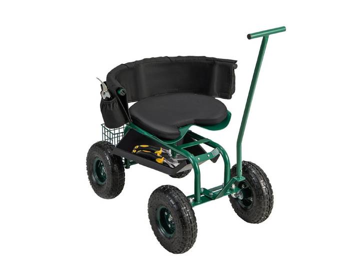 KOMFOTTEU Rollsitz, Gartenwagen, Stauraum für Werkzeug & 2 Lenkgriffen