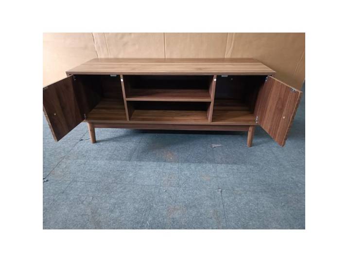 Meuble TV 110 cm couleur noyer MDF style mid-century modern avec portes et rangement