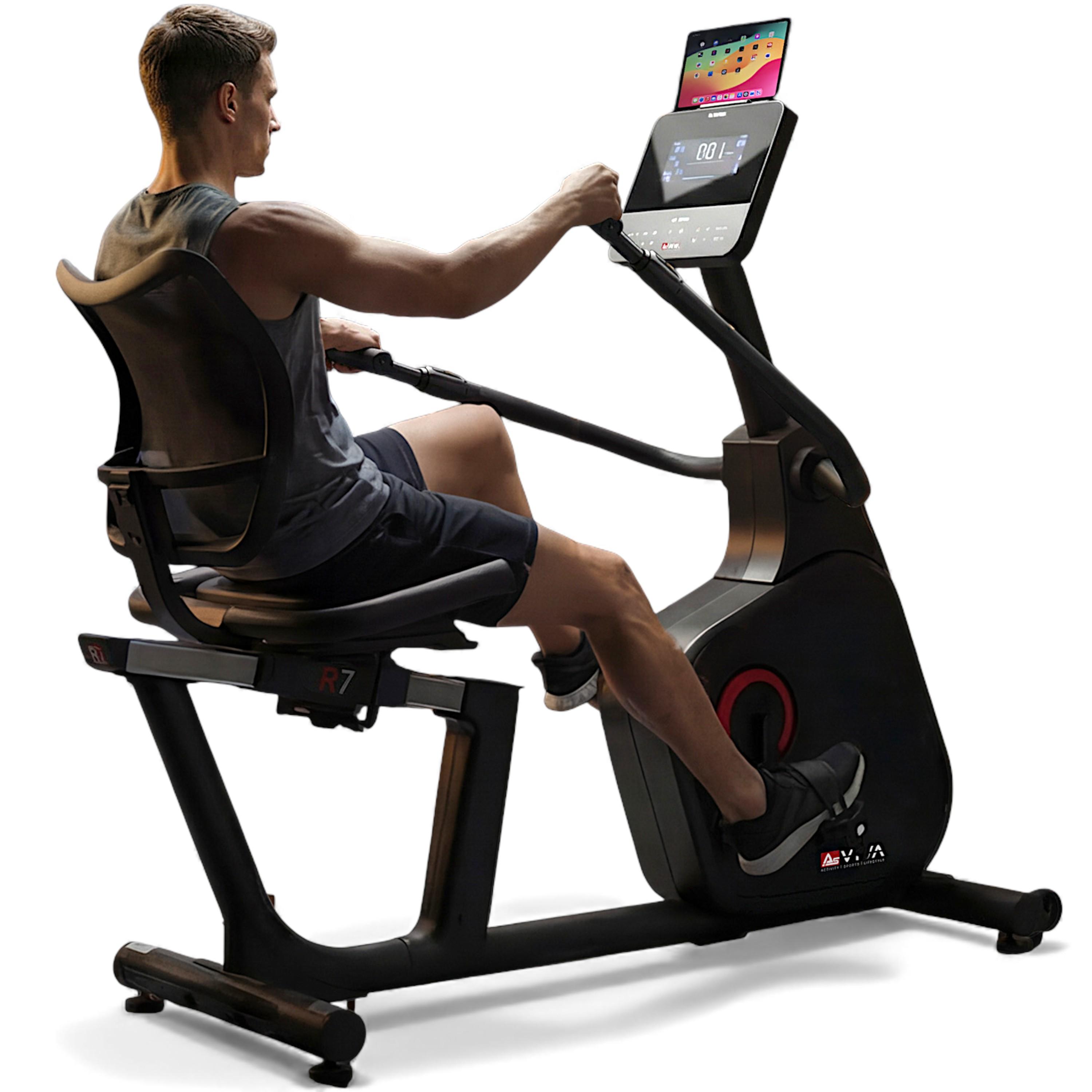 Liegeergometer AsVIVA R7 Heimtrainer Ergometer mit 18 kg Schwungmasse 24 Stufen Bluetooth leise gelenkschonend für Zuhause