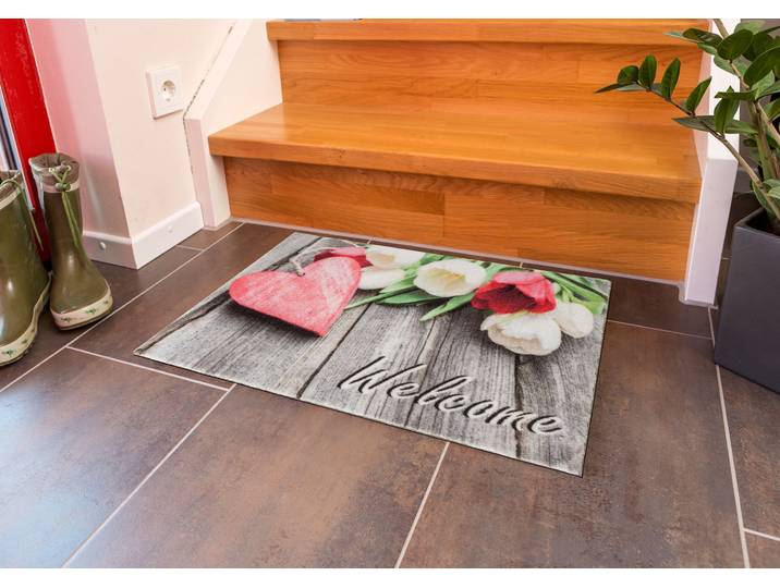 Fussmatte ASTRA Deco Print 134 , rot, grau, B:40cm H:6mm L:60cm, Kunstfaser, Teppiche, Fussmatte, Sauberlaufmatte, Türmatte, waschbar, Eingangsbereich, rutschfest