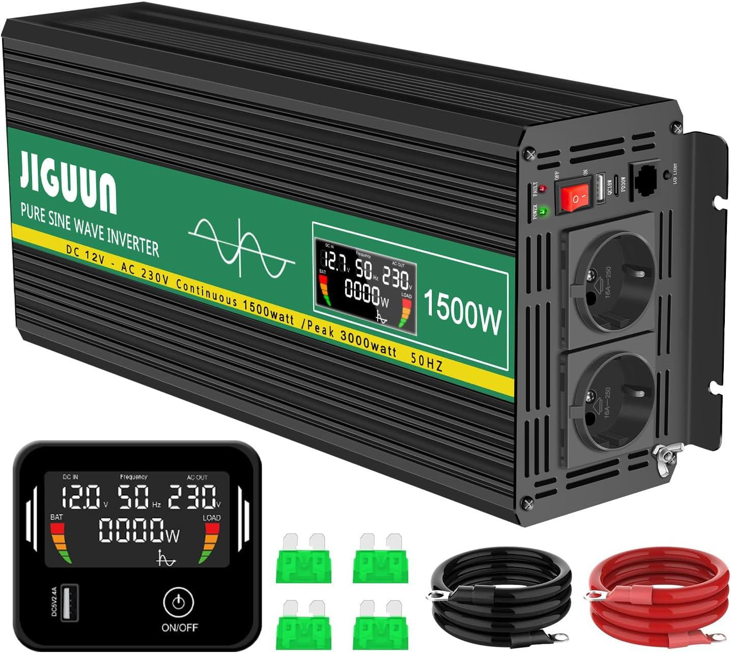 Selius 1500W Zuivere Sinus Omvormer - 12V naar 230V Power Inverter voor Caravan en Camper