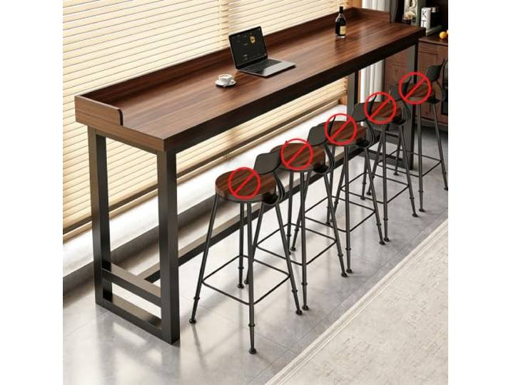 Bartisch Massivholz Schmaler Stehtisch mit Metallgestell für Küche Café Massivholzplatte mit stabilem Metallgestell, schmaler Bartisch für Küche, Café und Wohnzimmer, platzsparendes Design