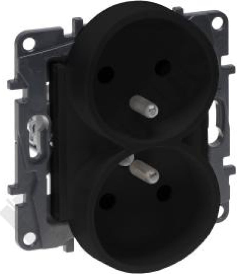 Legrand Niloe Step Dubbel stopcontact met kinderbeveiliging, 2P + E, Frans systeem, zwart