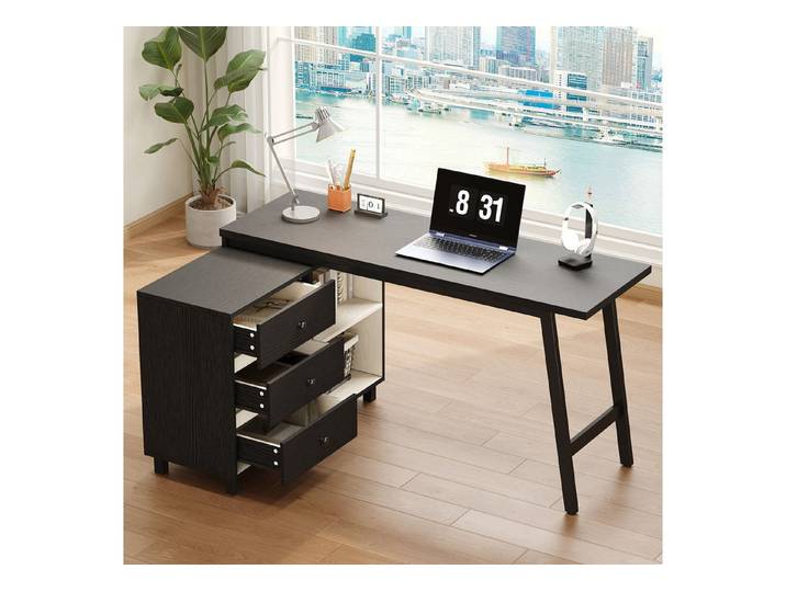 REDOM Schreibtisch Schlichter Schreibtisch, Büroschreibtisch (zwei Schubladen, geräumiger Schrank, 1-St., 140x120x76.5cm), zwei offene Ablagefächer