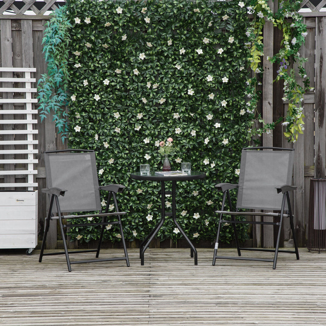 Outsunny Camary 3 Piece Outdoor Bistro Set, Glass Top Coffee Table, Grey Black 2