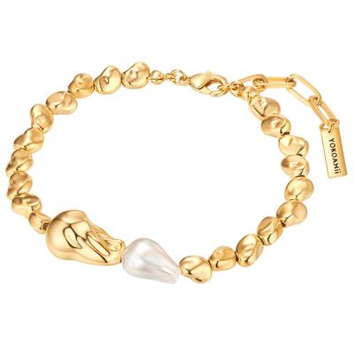 Armband YOKOAMII "Y101", gelb (gelbgold), Armbänder, Damen, Metall, Armband, mit Perle