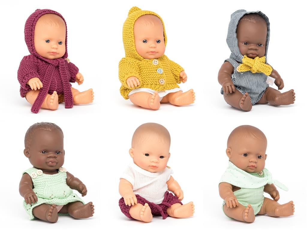 Miniland Set van 6 Educatieve Poppen van 21 cm met Kleding