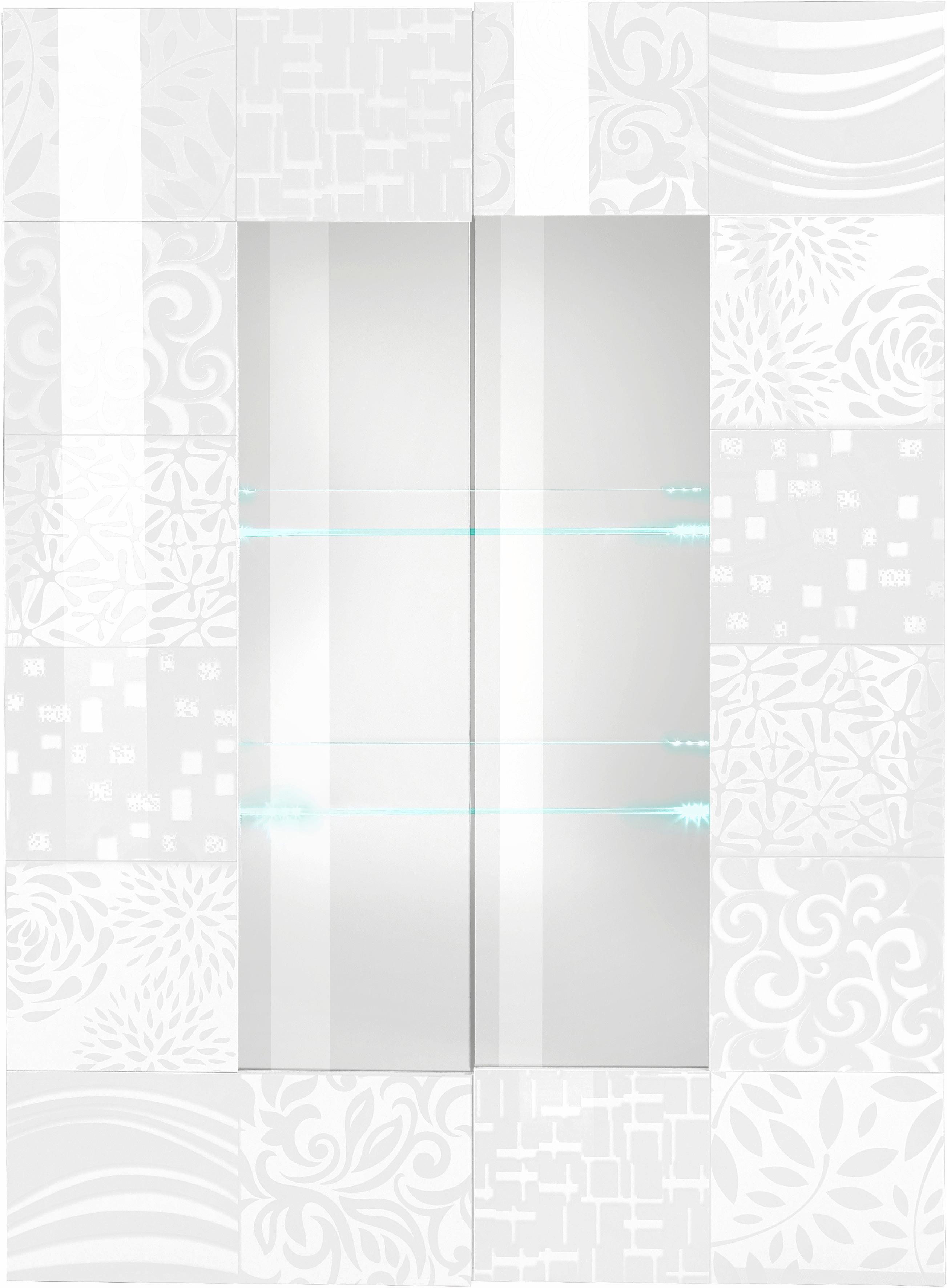 Vitrine HOME AFFAIRE "Miro", weiss (weiß hochglanz lack mit siebdruck), Schränke, Vitrine, Stauraumvitrine, Höhe 166 cm mit dekorativem Siebdruck weiß hochglanz lack mit siebdruck Einheitsgröße