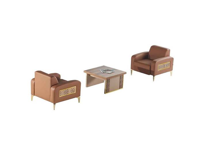 Xlmoebel Sessel Rechteckiges Couchtisch Set Braun mit quadratischem Lehn (3-St., 2x Sessel + Couchtisch), Made in Europa