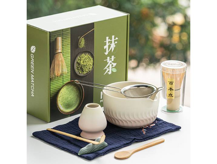 Ensemble Matcha 8 pièces, kit Matcha avec bol Matcha artisanal émaillé et fouet en bambou, kit de démarrage pour la cérémonie du thé Matcha, support pour Matcha, cérémonie du thé japonaise