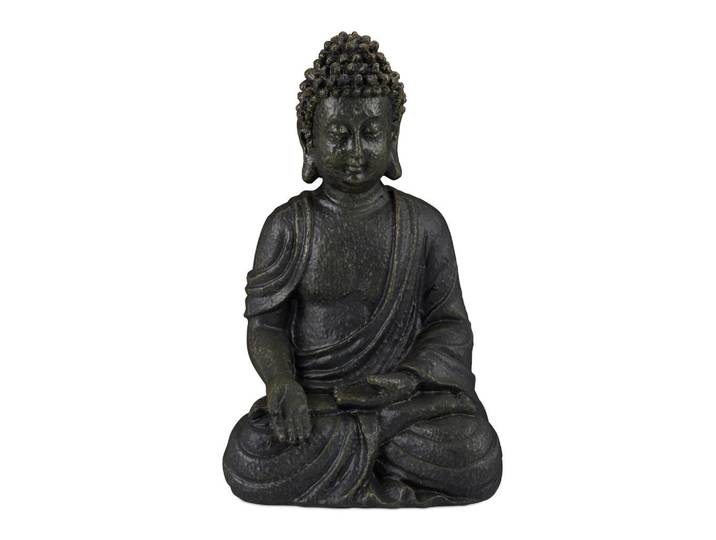Relaxdays Figur Dunkelgrau Buddha sitzend Polyresin 30 cm, Anthrazit, Kunststoff, 18x30x11 cm, Dekoration, Dekofiguren & Skulpturen, Buddhastatuen