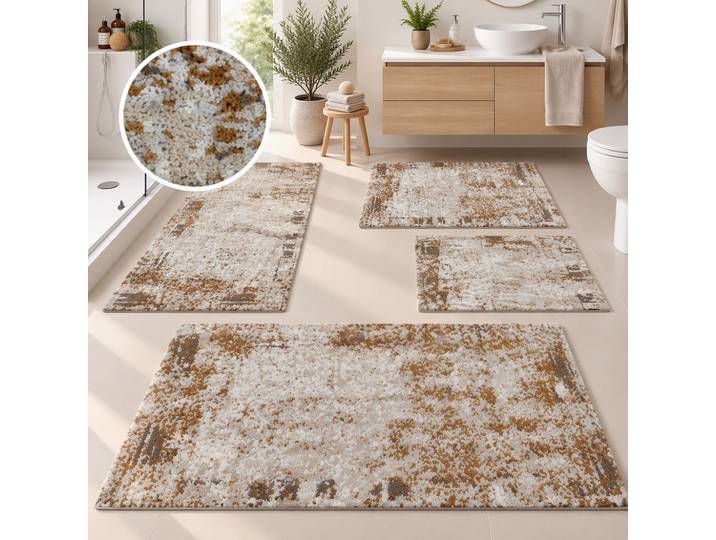 Badematte GOODPRODUCT Hamsa, Badvorleger, Badezimmer Teppich, Duschvorleger , braun, H:15mm, Polyester, Badematten, Badematte, Badteppich, im Vintage-Look, Hoch-Tief-Effekt