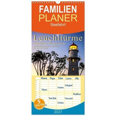 Familienplaner 2027 - Leuchttürme - maritime Wegweiser mit 5 Spalten (Wandkalender, 21 x 45 cm) CALVENDO