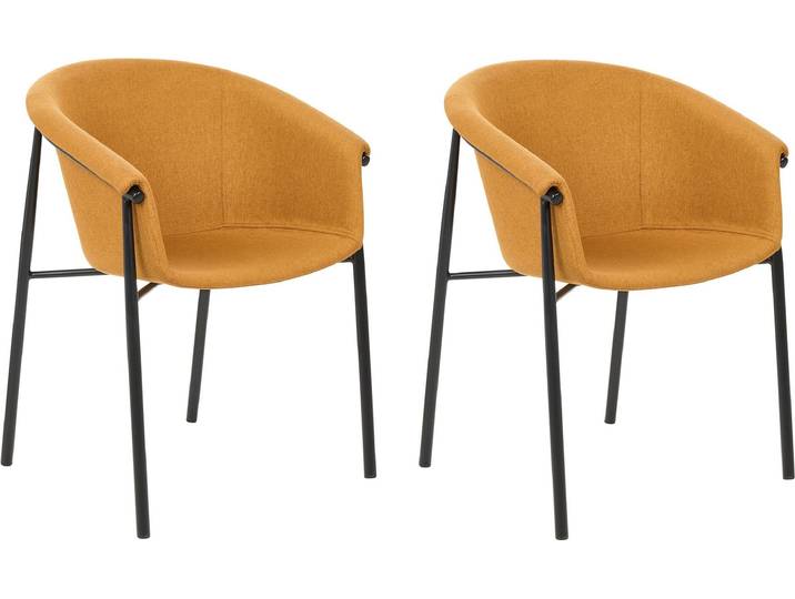 BELIANI Esszimmerstuhl 2er Set Orange Stoff mit Schwarzen Metallbeinen Retro-Design Polsterstuhl Wohnzimmer Essbereich Flur Diele Ausstattung Möbel