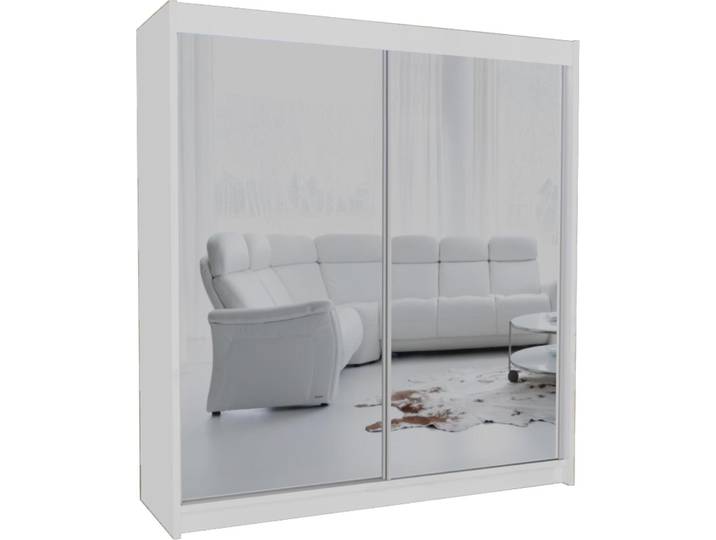 Schrank mit Schwebetüren DEBRA - 200cm Kleiderschrank mit Spiegeln & Kleiderstangen (Weiß)