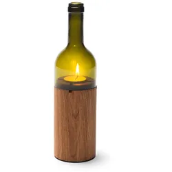 Windlicht WeinLicht Caritas Wendelstein Eichenholz geölt, Glas grün braun, Designer Jette Scheib, 28 cm