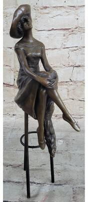 Bronzhaus Woman In Sun Dress Hat Bronze Figurine Sculpture Decor Signed Art